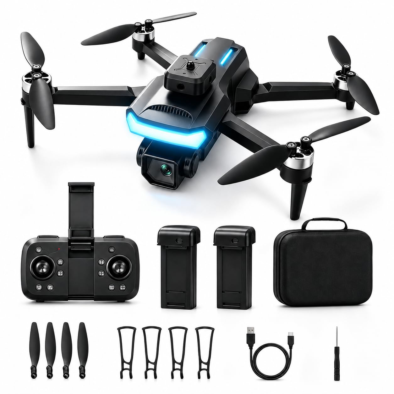 Drone con Telecamera 1080P per Bambini Giocattoli Regalo per Bambini (Grey) | Mini FPV Droni con Motore Brushless/2 Batterie/Avvio One-Key/Controllo Gesto, Regalo per Bambini Compleanni Natale