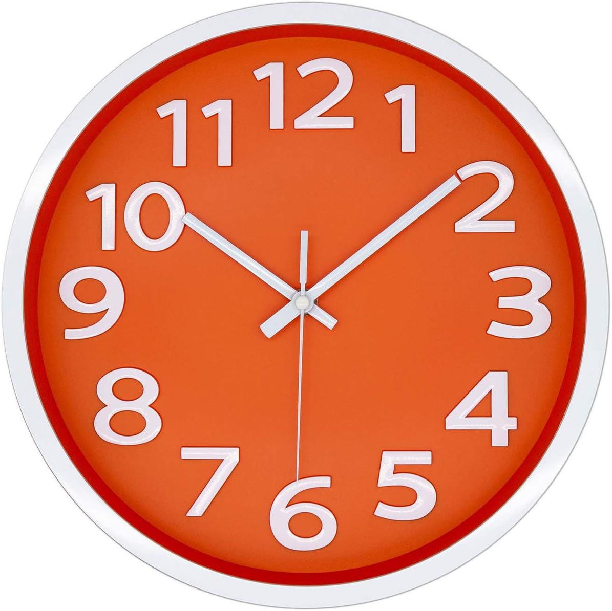 AROMUSTIME 12 Inch Modern Wall Clock Silent Non-Ticking Battery Operated 3D Numbers Bright Color Dial Face Wall Clock for Home/Office Decor,Orange