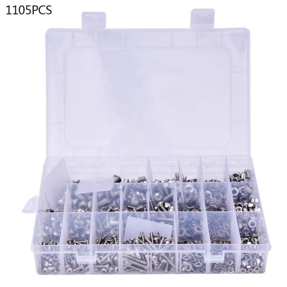 Cap Set 1105pcs M3 / M4 / M5 de Cabeza troncocónica Hueca Hexagonal Tornillo, Tuerca Tornillo de Cabeza Hexagonal Plana Arandela Dividida Surtido Kit Caja de almacenaje