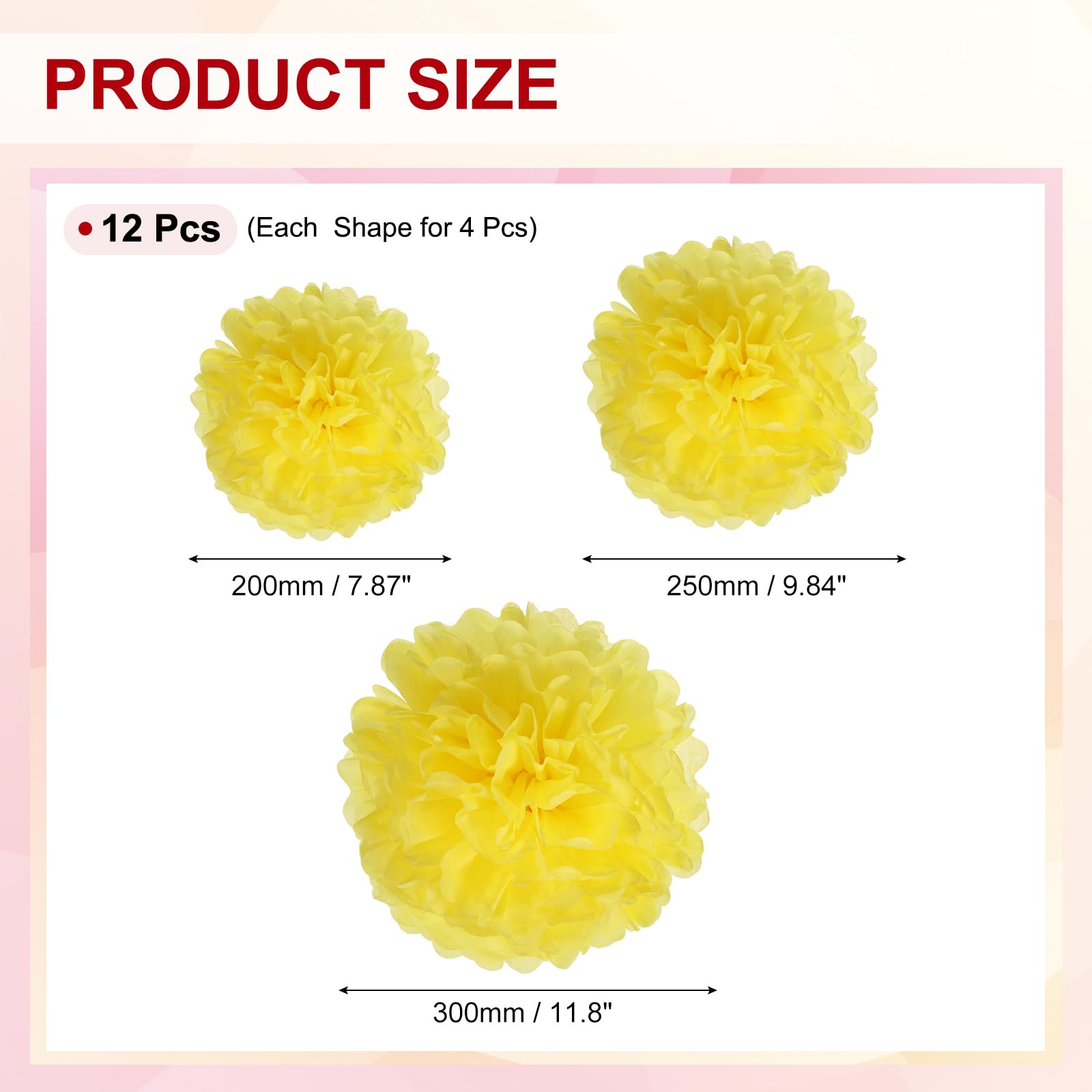 PATIKIL Set Pom Pom Carta, 12Pz Kit Palline Fiori Carta, 3 Misure per Compleanno, Addio Nubilato, Matrimonio, Festa Nuziale, Decorazione Fai da Te, Arte e Artigianato, Giallo