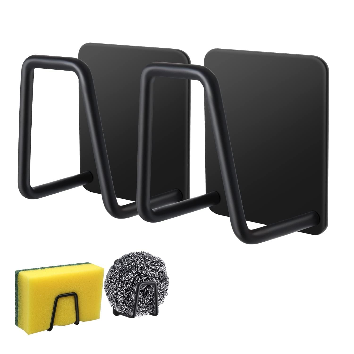 KhaznaKitchen Sink Sponge Rack 2pcs, Non-punching Paste Dishwasher Drain Rack, Stainless Steel Waterproof Strong Adhesive Pot Cover Cutting Board, and Other Kitchenware Storage Rack (Black)