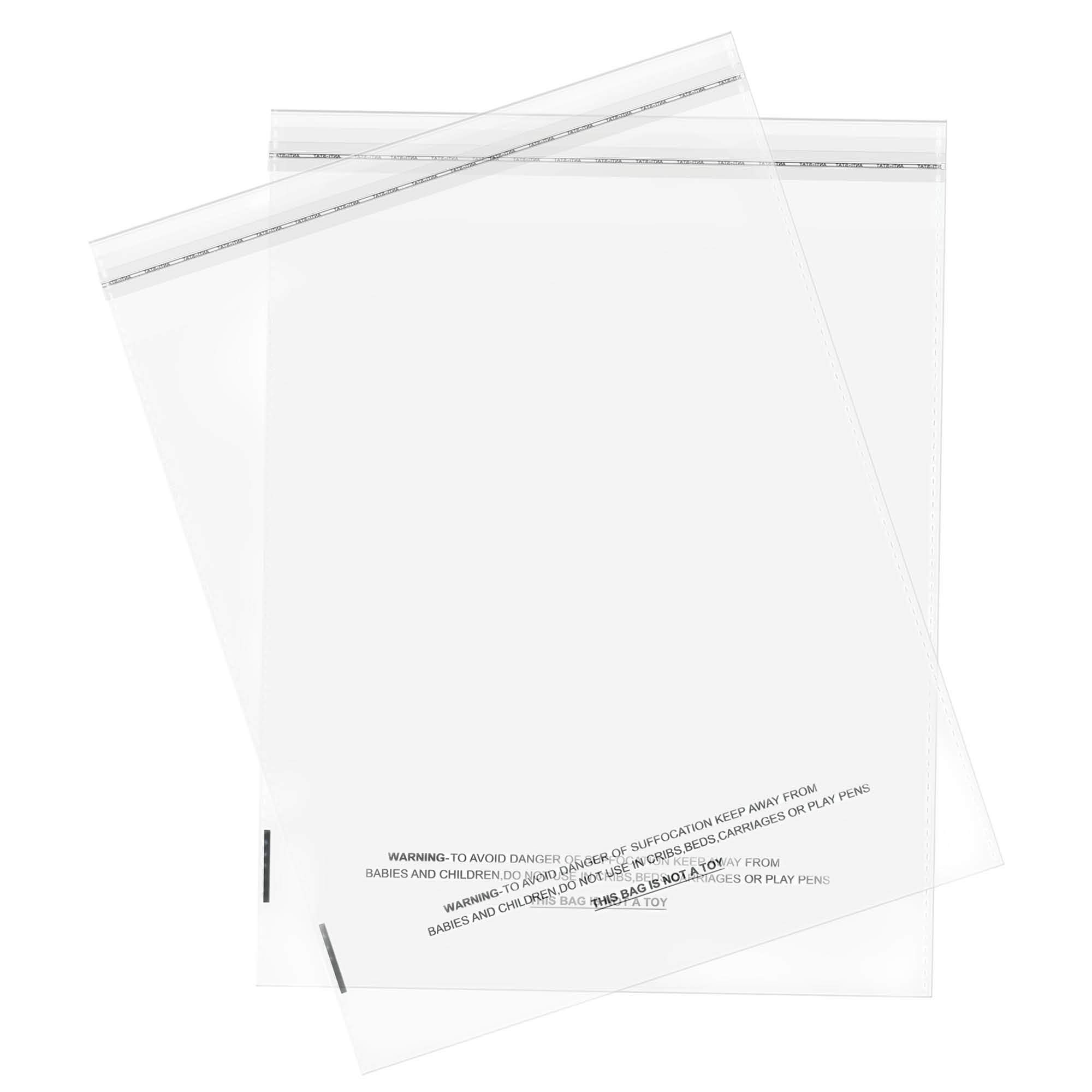 The Elixir Deco 100 CT 10" x 13" Clear Self Seal OPP Cellophane Bag Sealing Cello Pouch - For Goodie Bags, Treats, Gifts, Party Favors, Bakery Goods - (1.5 Mil) Suffocation Warning Resealable Bags