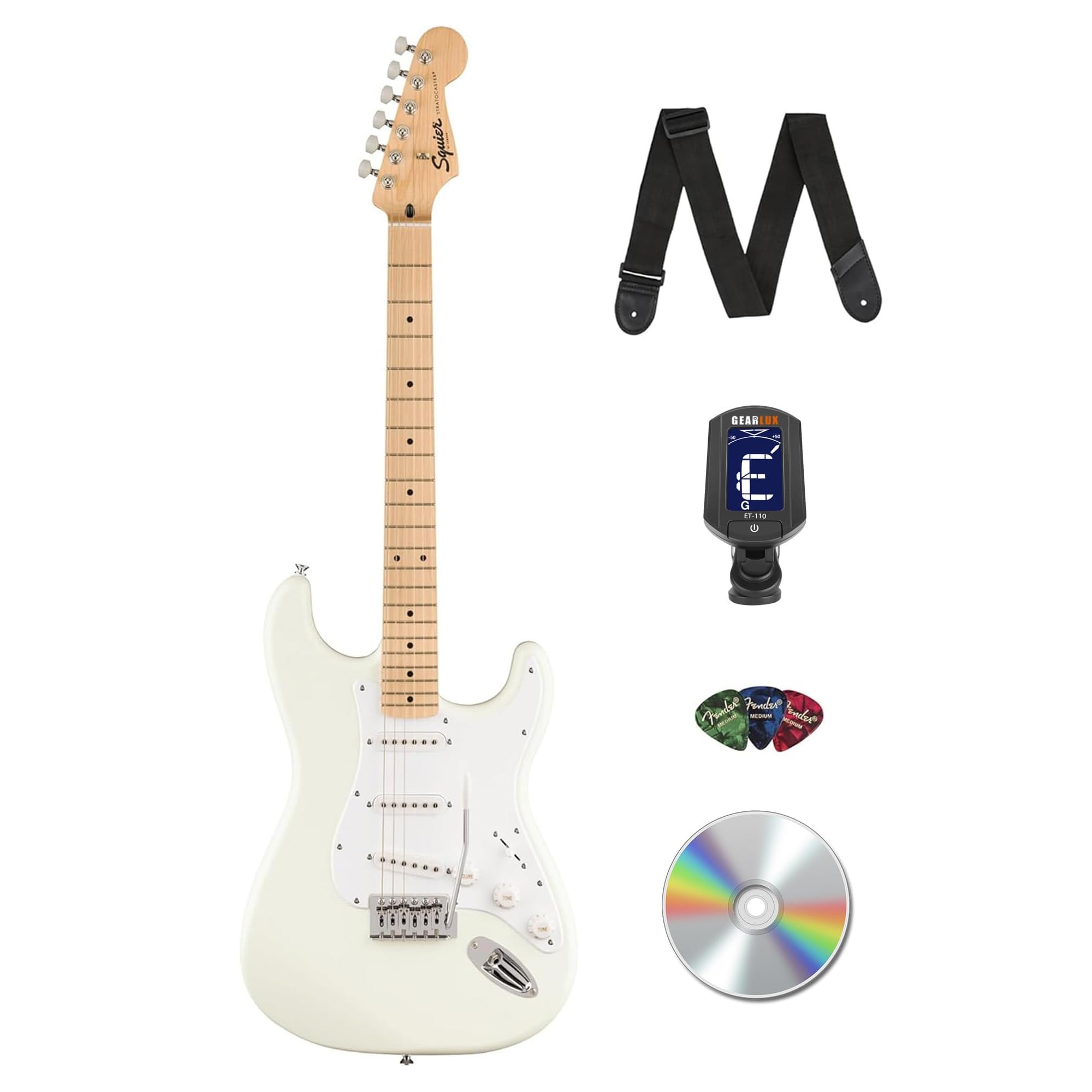 Fender Squier Sonic Stratocaster - Arctic White Bundle with Tuner, Strap, Picks, and Austin Bazaar Instructional Video