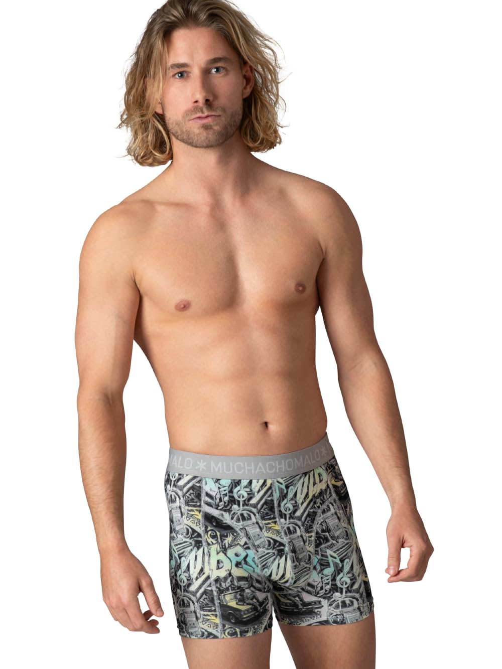 Muchachomalo Boxer da uomo confezione da 4 pezzi in cotone stampa grafica elastico in vita vestibilità regolare biancheria intima taglie dalla S alla 7XL