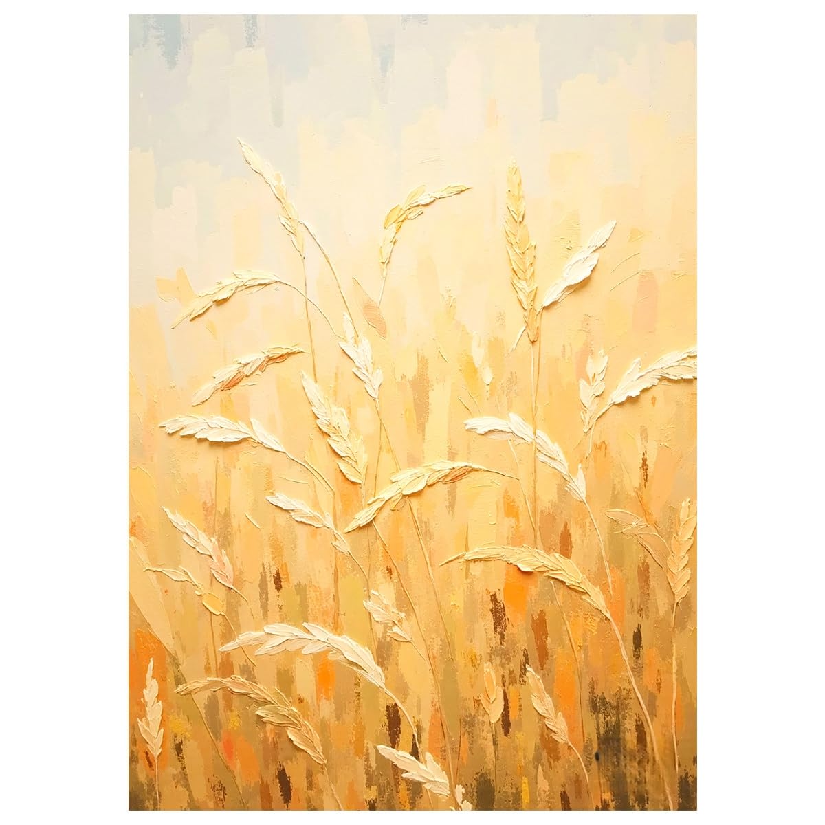 LCDIUDIU Abstract Golden Thick Textured Wheat Reed Botanical Canvas Wall Art Hand Painted Unframed Wild Grass Artwork Wall Decor for Living Room Bedroom 50X70Cm(20X28Inch)