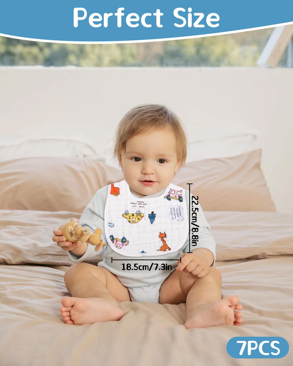 Toaren 7 Pezzi Bavaglini Neonato,Bavaglini Bavaglino Impermeabili con Bottoni a Pressione Regolabili,Bavaglini Impermeabili Cotone,Ultra Morbidi e Assorbenti,per Sbavature,per Neonati/Lattanti/Bimbo