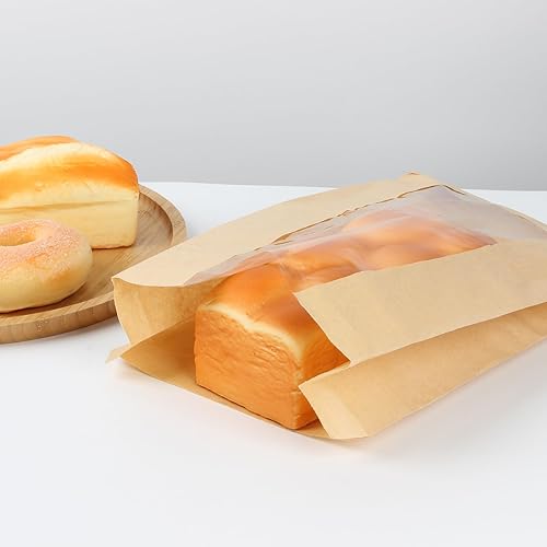 Miniatura 2 de Paquete de 100 bolsas grandes de papel para pan casero, bolsas de panadería con ventana para almacenamiento de envases de alimentos horneados,
