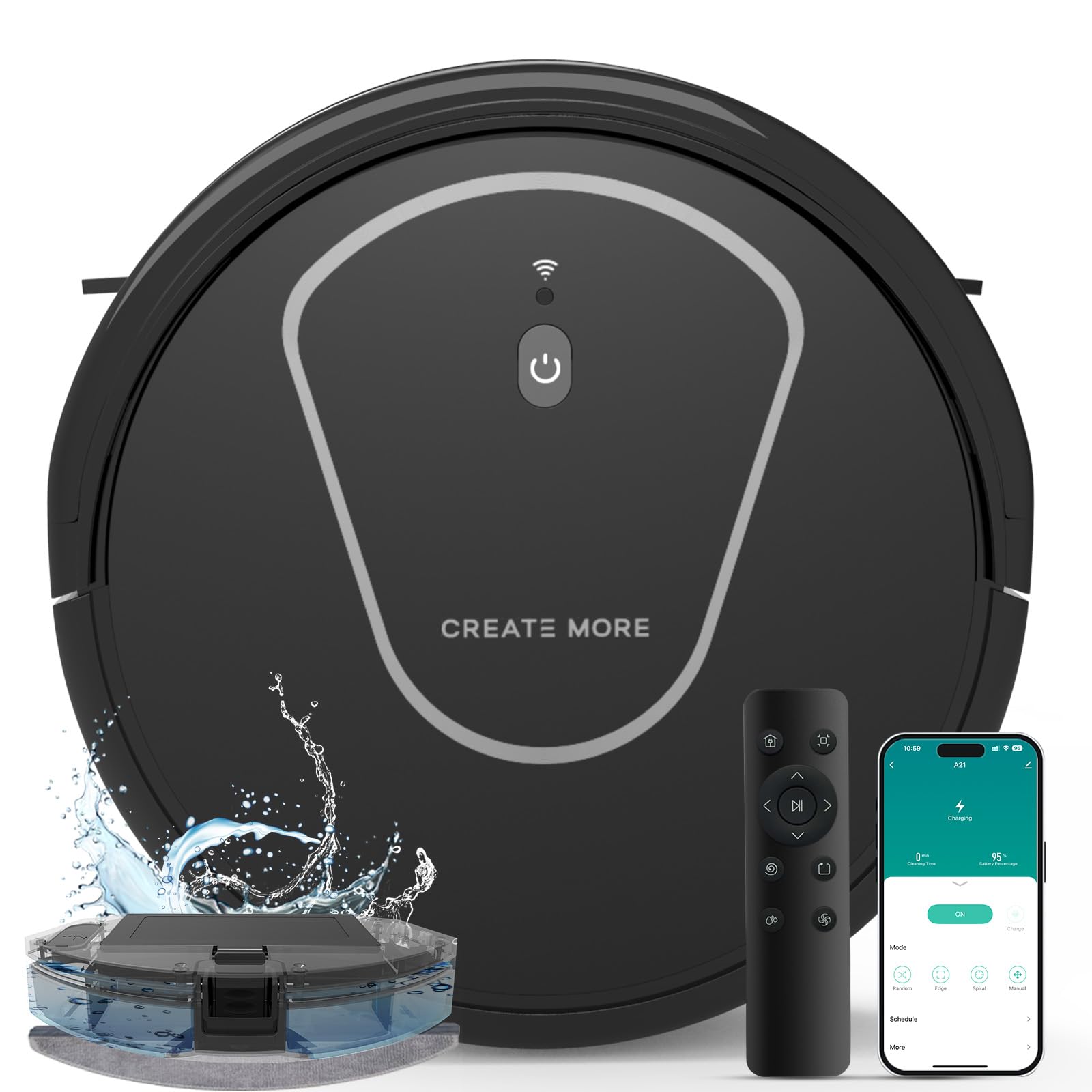 Bagotte Robot Vacuum and Mop Combo 3-in-1 Robotic Vacuums 5000Pa Strong Suction Brushless Motor Auto Recharging Tangle Free