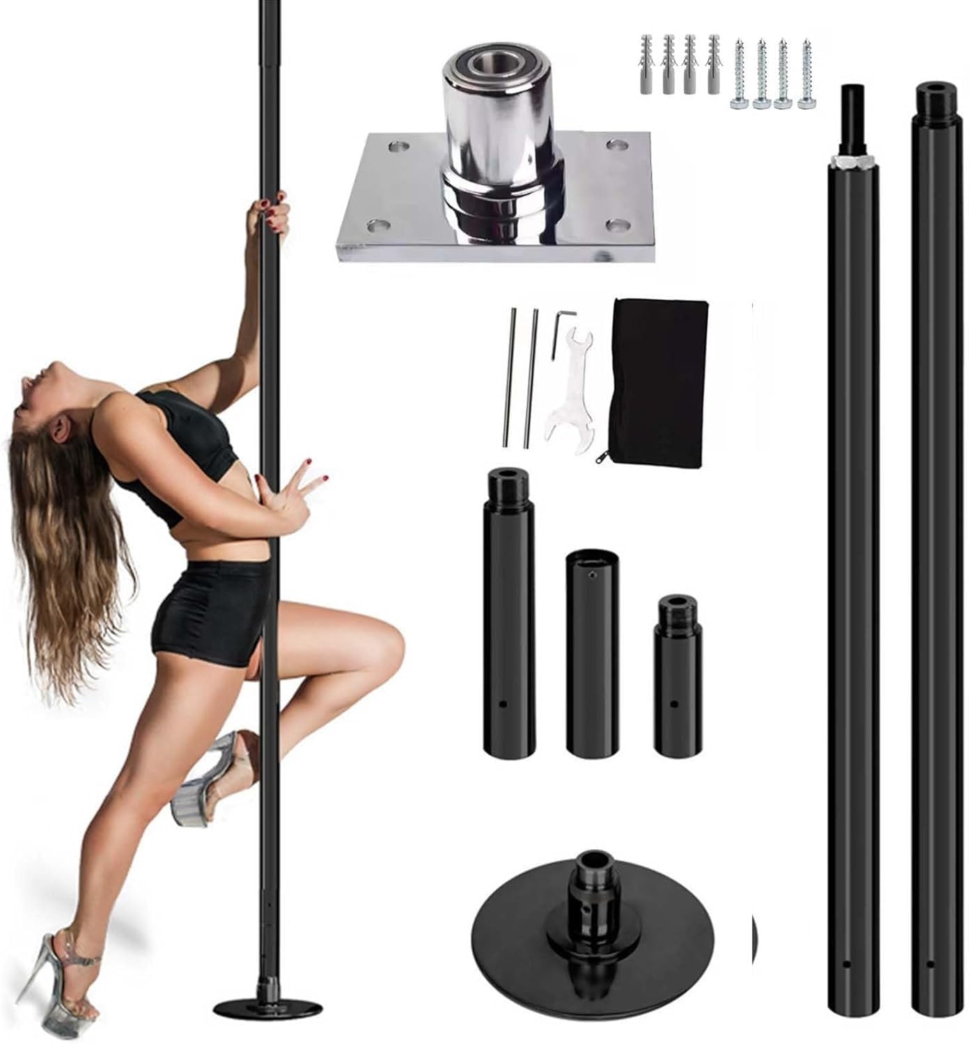 AYCDL Pole Dancing Pole for Home Spinning Dance Pole Adjustable Spinning & Static Dance Tube Kit, Pub/Studio/Gym Fitness Pole, Black Dancer Practice Pole 45mm Spinnin,2.9M-3M/9.4ft-9.8ft
