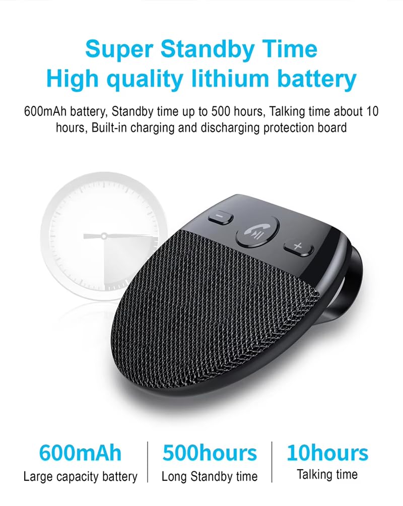 Hands Free Car Speakerphone Kit Bluetooth 5.0 Wireless Vehicle BT Handsfree Hands-Free Microphone Sun Visor Music Player with Mic