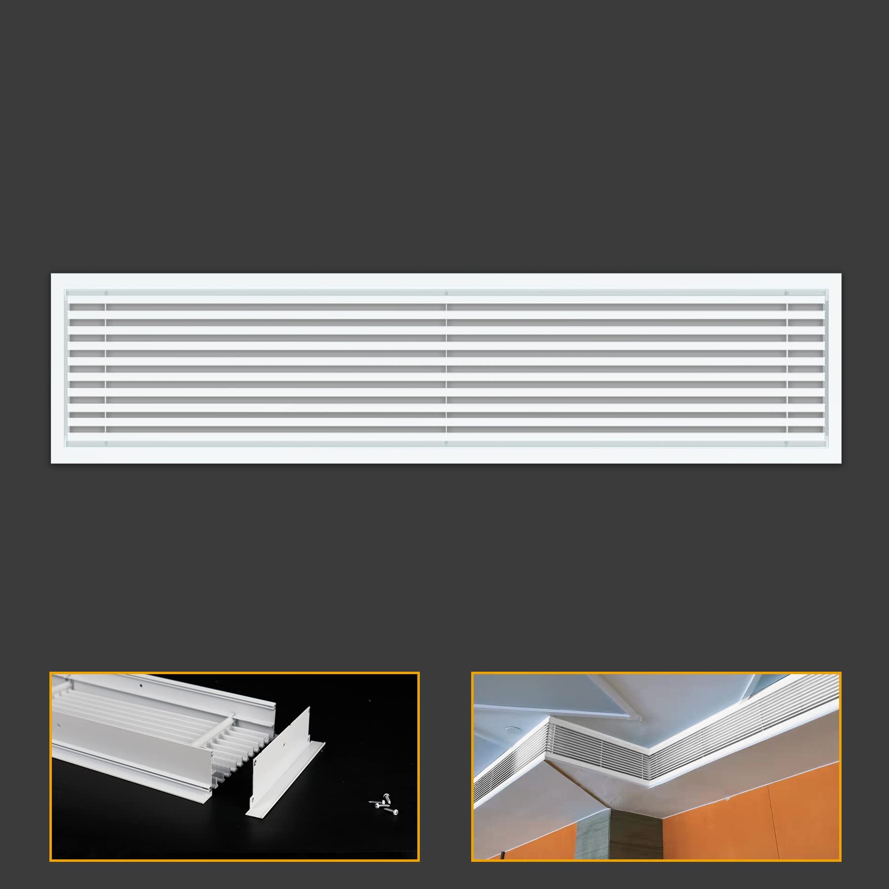 Powrocket Linear Bar Air Grille 24" X 6", Aluminum Air Supply/Return Grilles,Easy Air Flow,Removable Grille/Door-HVAC Air Vent Cover,White[Outer Dimensions: 24.8"w X 6.8"h]
