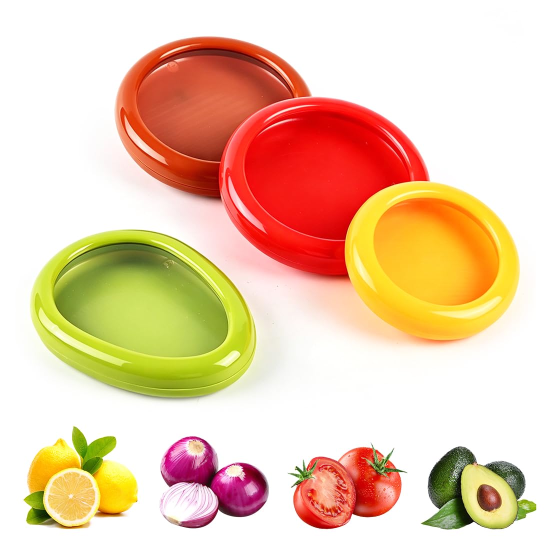 EAPMGQR 4 Pcs Silicone Fruit Storage Box, Fresh Pods Food Saver, Reusable Anti-oxidation Box Storage Containers for Garlic, Onions, Lemons, and Potatoe