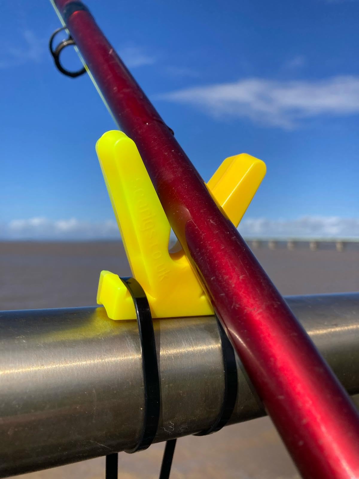 Sea Fishing Rod Rest For Boat & Pier Rails - Zip On/Off V-Rest In White, Black, Yellow