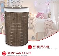 Vista 5 de Home Basics Cesta plegable de bambú para lavandería (redonda, marrón)