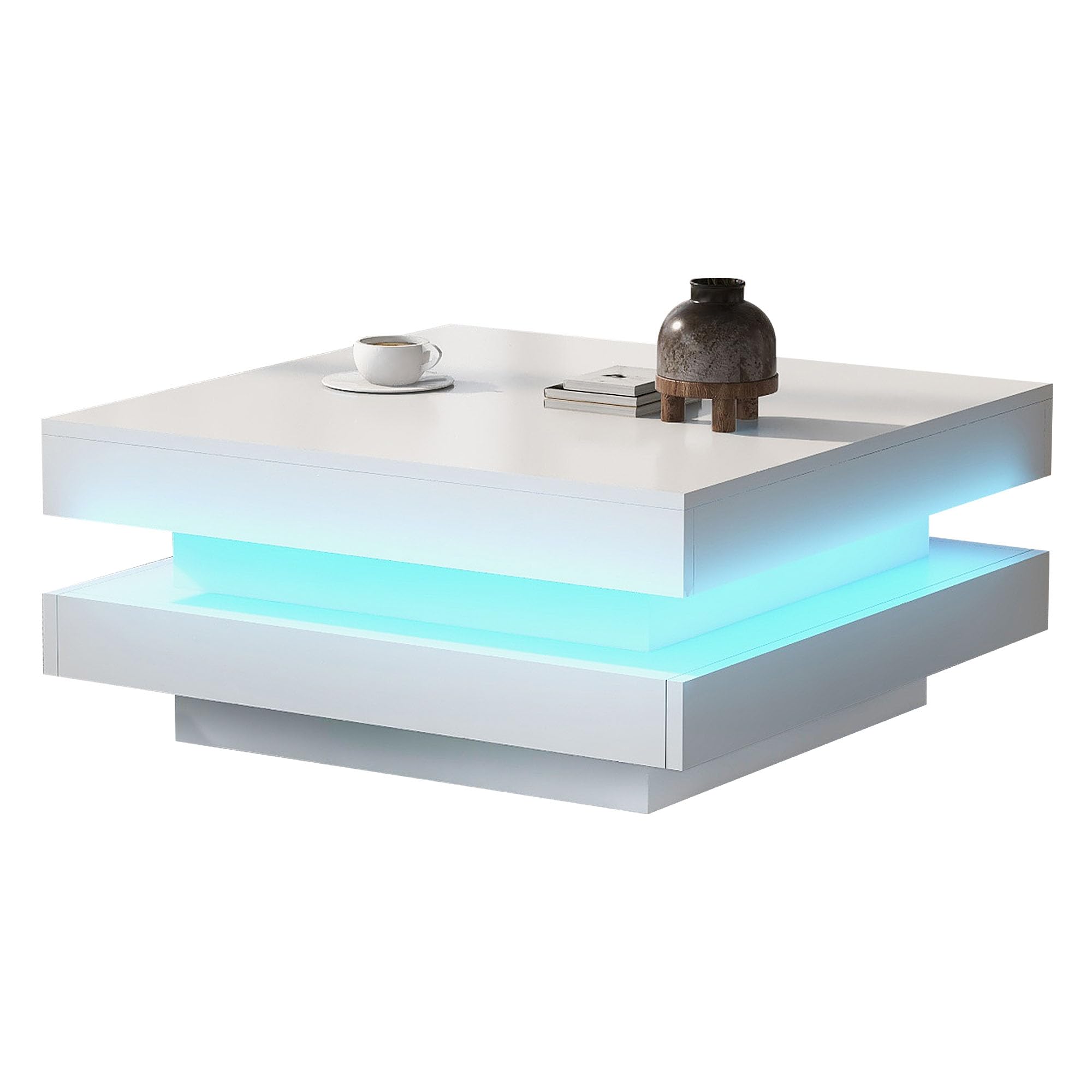 Table basse carrée brillante au design moderne avec plateau supérieur rotatif