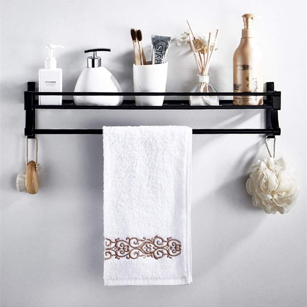 Estante De baño Almacenamiento De baño, baño Rectángulo Estante De Cocina Espacio De Aluminio Estante De baño Almacenamiento para Cocina baño Negro (Tamaño: 50X12X14Cm)