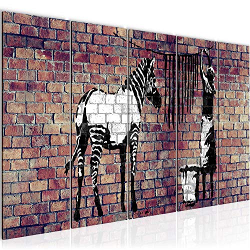 Runa Art Cuadro XXL Banksy Lavado Cebra 200 x 80 cm Marrón 5 Piezas - Made in Germany - 012955b
