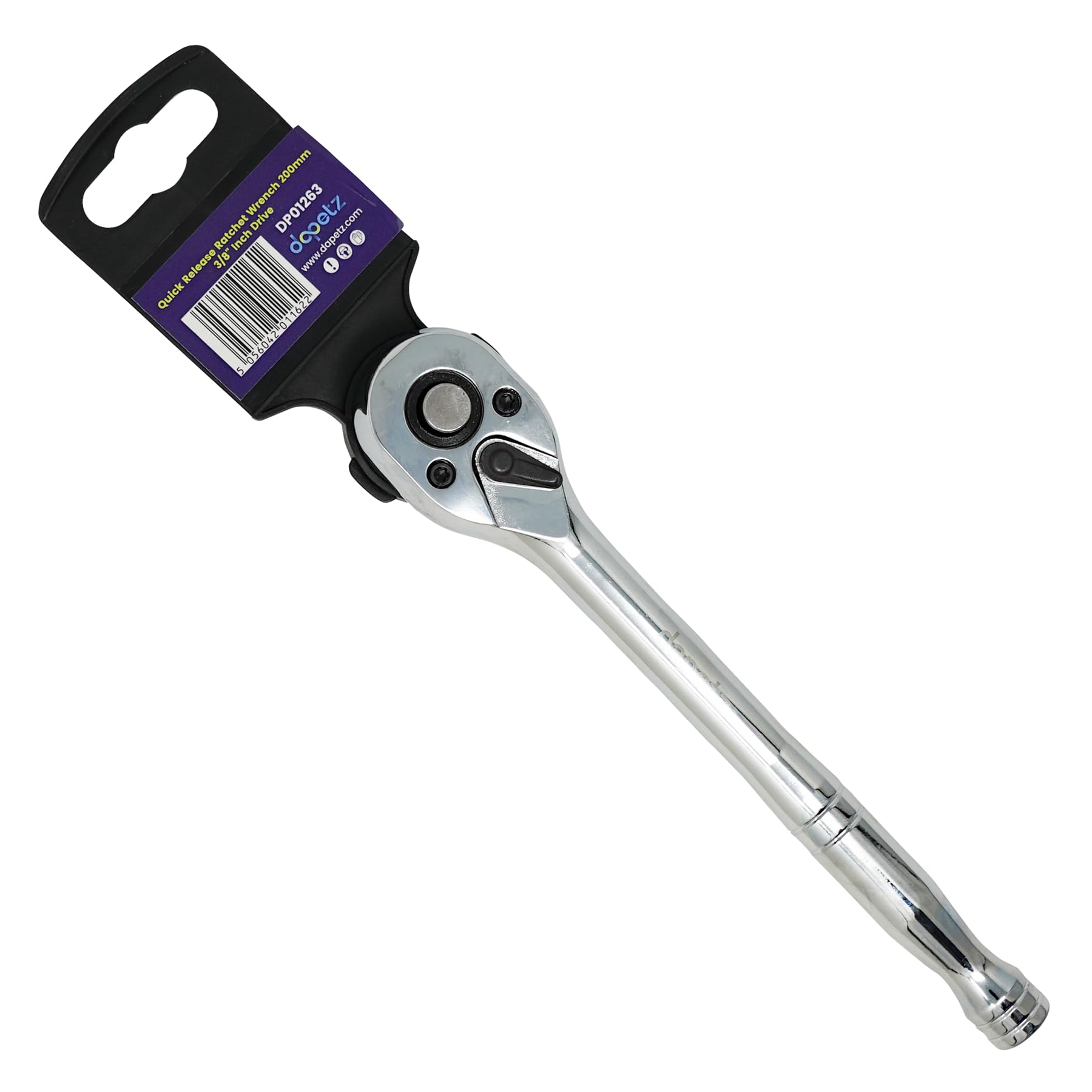 Dapetz ® 3/8" Drive 72T Quick Release Reversible Ratchet Socket Wrench - 200Mm Chrome Vanadium Handle, Mirror Polished For Auto Repair, Garage, And Mechanical Work