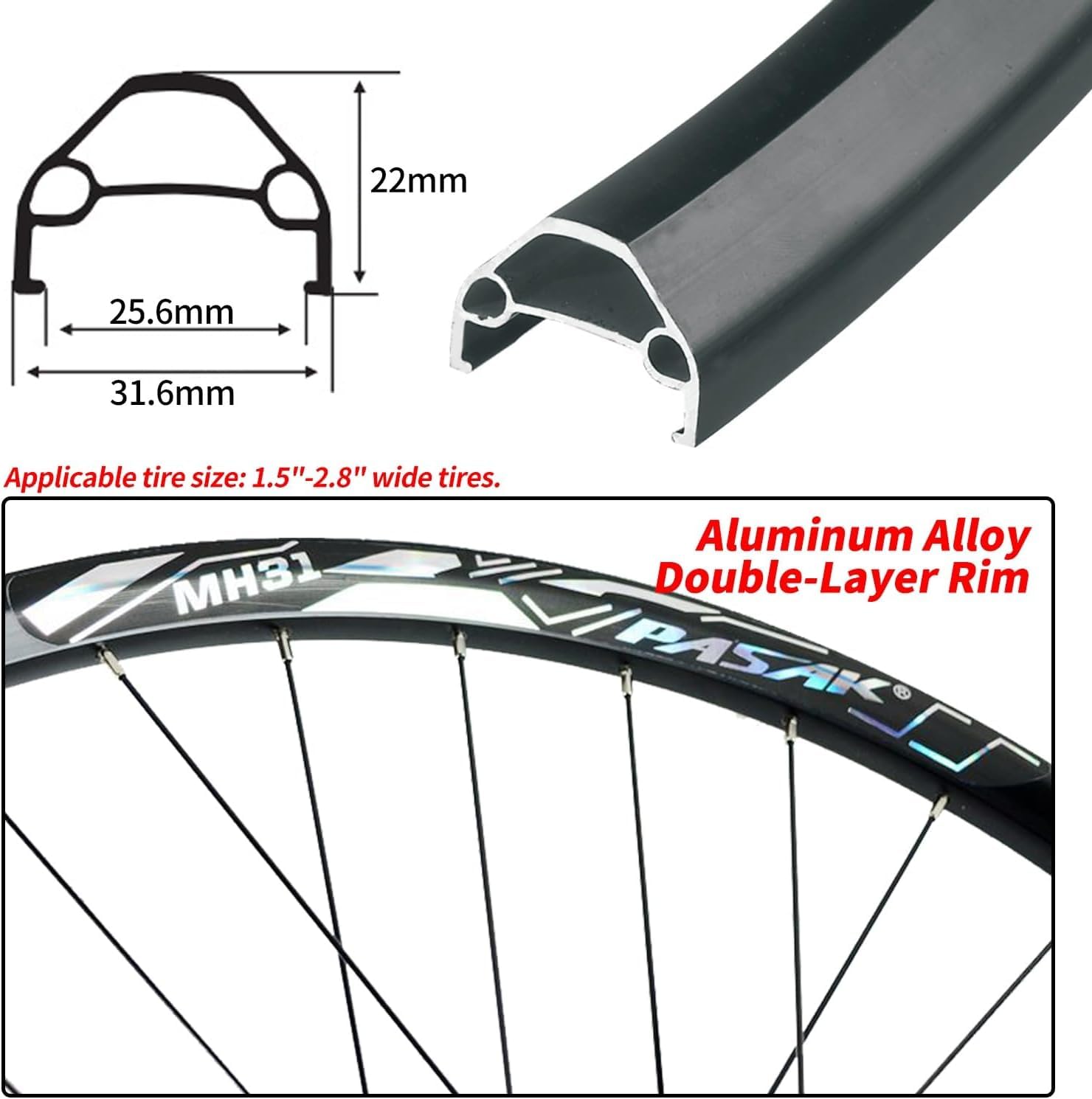 Ruedas De Bicicleta De Montaña 26" 27,5" 29" Eje Pasante Conjunto De Ruedas 110 * 20/142 * 12 Mm, Llanta De Aleación De Aluminio para Casete De 7-12 Velocidades, Freno De Disco