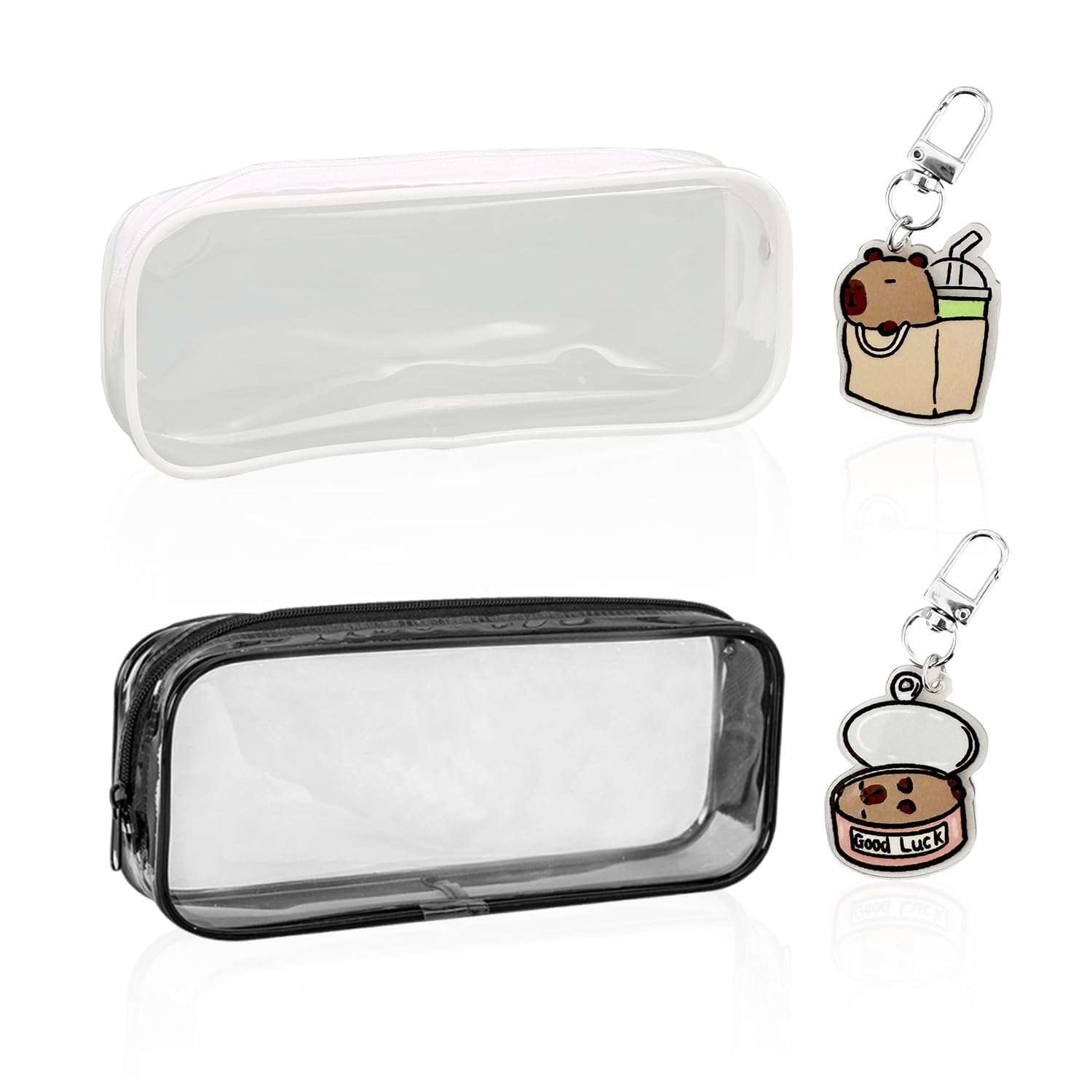DHSBGWSX 2 estuches transparentes para lápices, 2 llaveros colgantes, bolsa de papelería impermeable, pequeña bolsa de cosméticos, bolsa de almacenamiento de viaje, práctica bolsa de almacenamiento,
