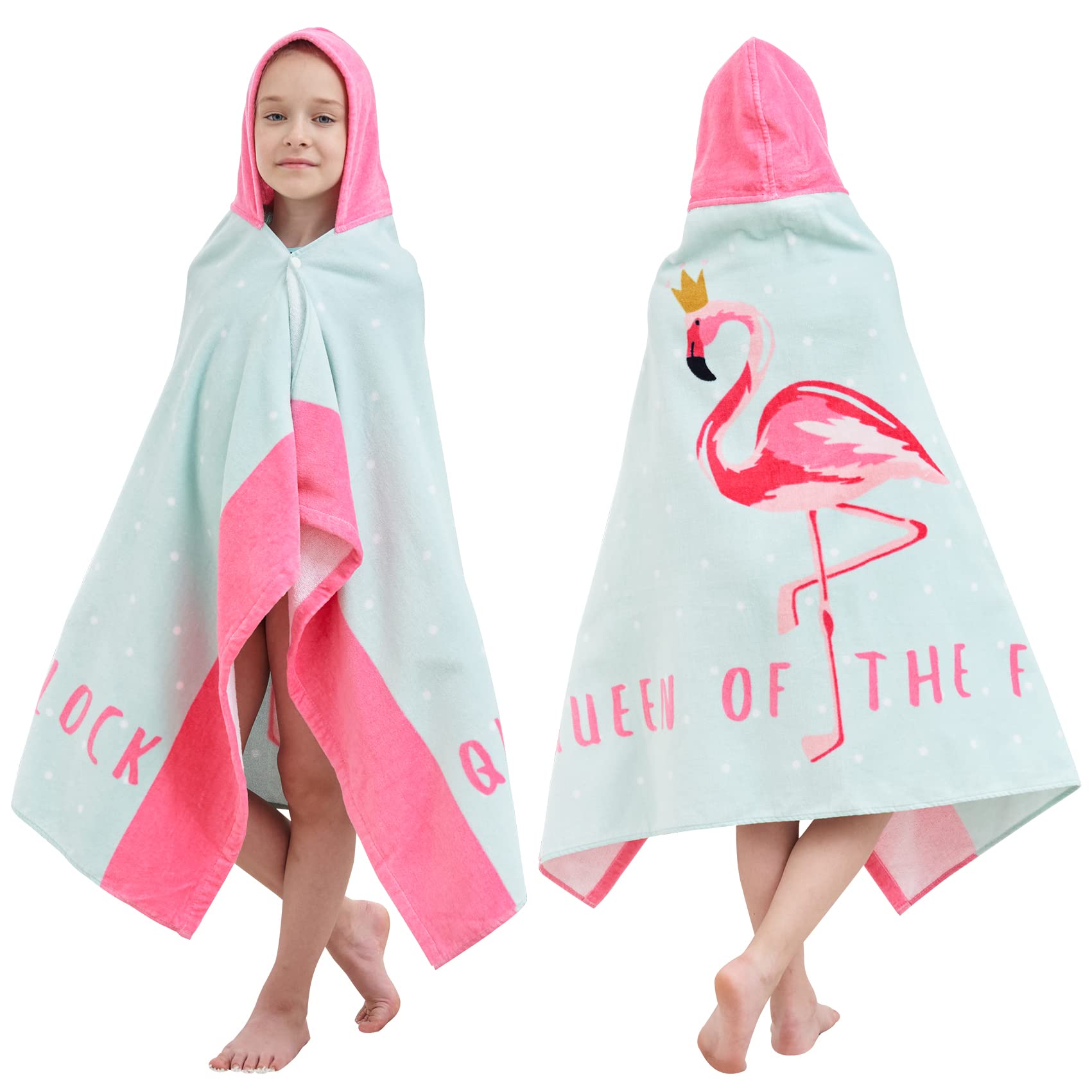 Bavilk Kids Bath Towels, Kids Towel Girls Boys Hooded Beach,Bathroom,Pool Swim Towels 30 × 50 INCH Large Size Ultra Absorbent Cute Cartoon Animal Full Vitality 100% Cotton Wearable Wrap for Child
