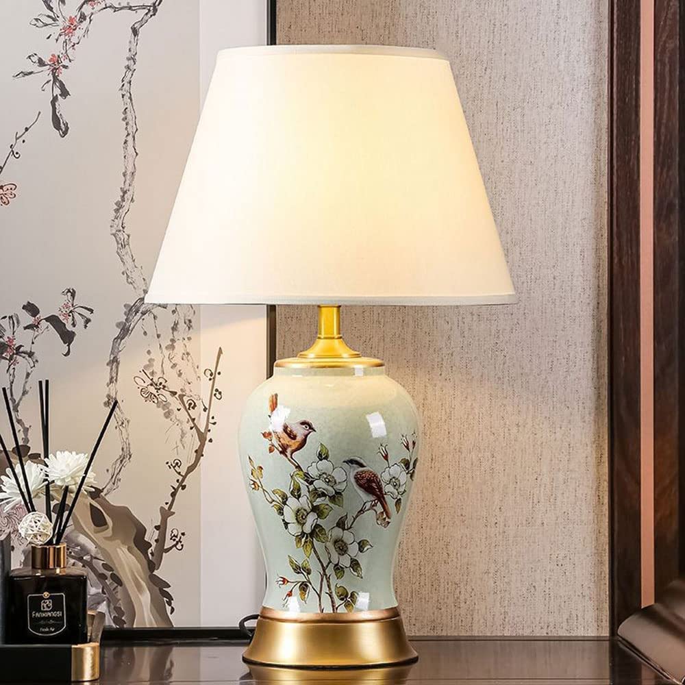 Lampada da Tavolo Lampade Luce Comodino Cinese Ceramica Grande Classica Decorazione Soggiorno Scrivania Fatta a Mano Floreale Smaltata per Camera da Letto Comodino (b Ma