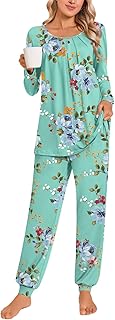 Womens Pajama Sets Fall Winter Long Sleeve 2 Piece Sleepwear Soft Lounge Outfits with Pockets