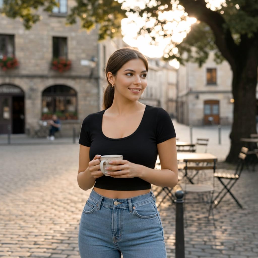 Basic Crop Tops for Women Short Sleeve T-Shirts Scoop Neck Cropped Shirts Women's Crop Top Cute Summer Tops Slim Fit Tees - Image 3