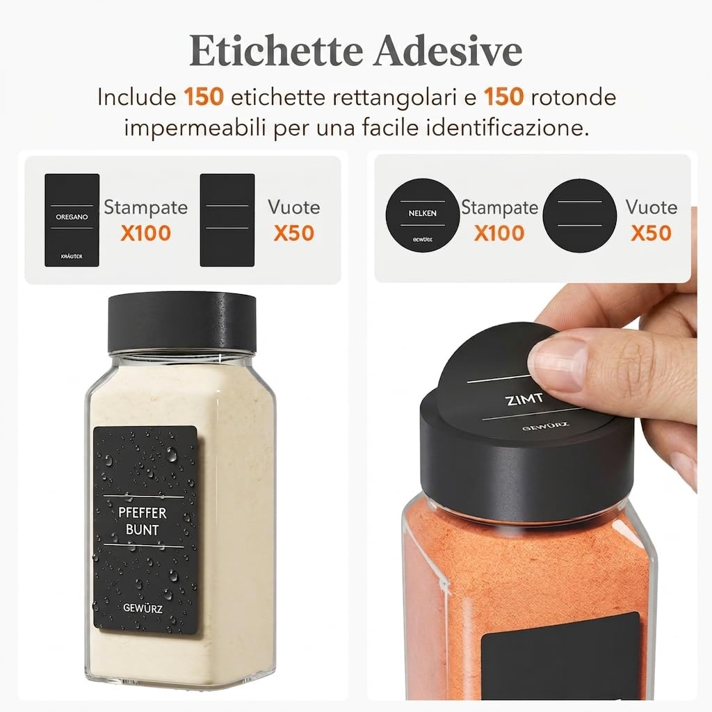 Lifewit Organizer Spezie per Cassetti 24 pezzi con 24 Bottiglie, Portaspezie Salvaspazio Regolabile e Combinabile per Cucina, Antiscivolante Porta spezie da Appoggio, Accessori Cucina Utili, Nero