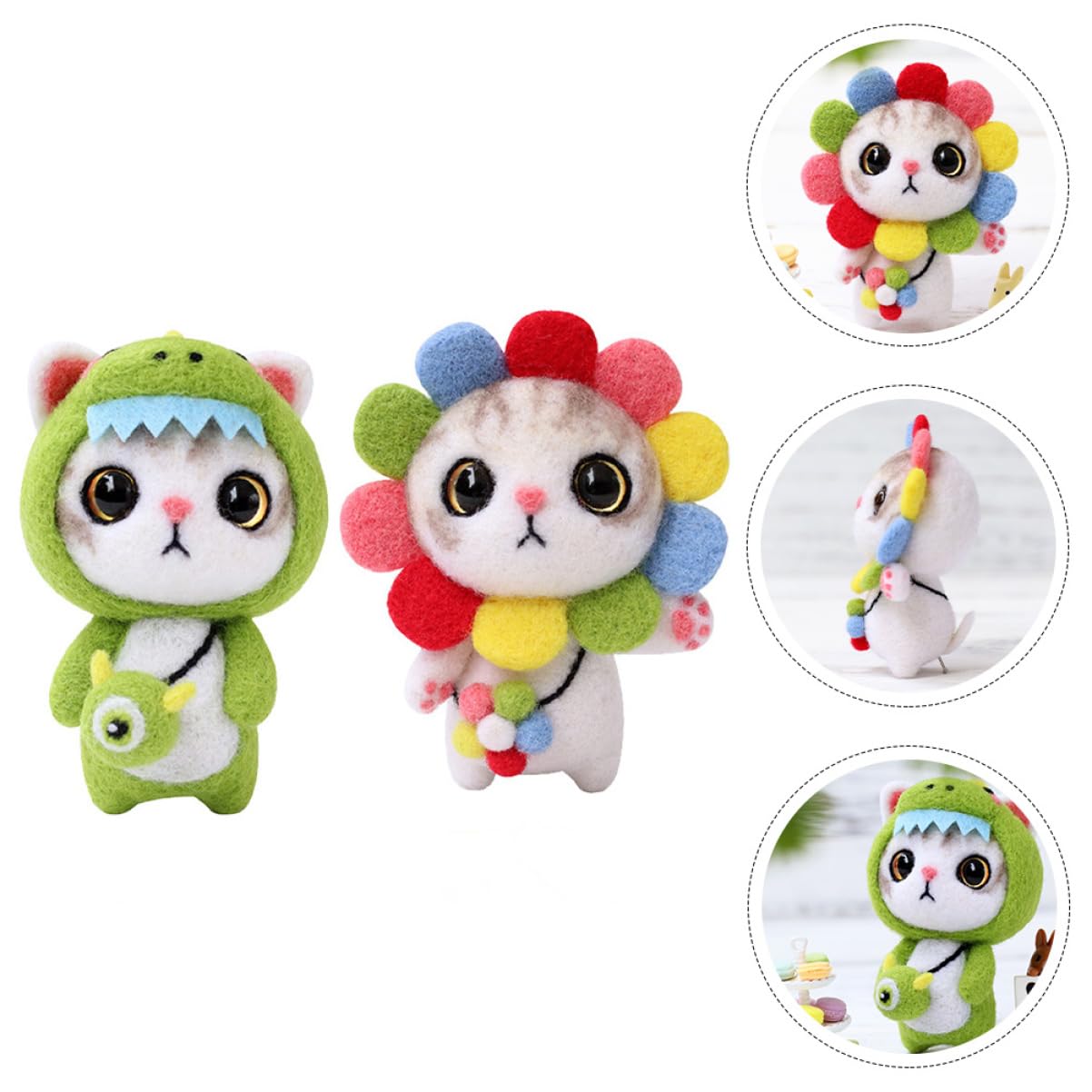 DOITOOL 6 Sätze Nadelfilz Kit für Anfänger DIY Katzenfilz Set mit Anleitung Regenbogen und Kleine Grüne Katze für Kreative Bastelprojekte Komplett Ausgestattet für Unvergessliche DIY
