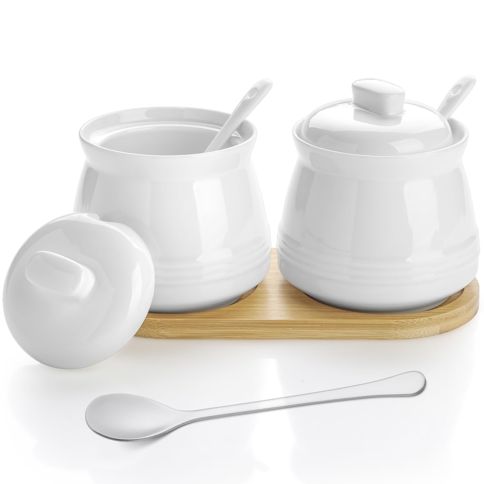 Sucrier céramique blanc zeeooil, lot de 2 avec couvercle protecteur et cuillère doseuse