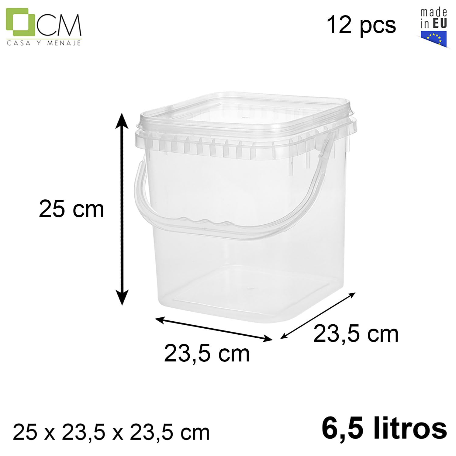 TWO TIGERS Fiambrera de Plástico Multiusos. Pack 12 Envases. Fiambreras con Tapa y Asa para Bar, Restaurantes, Cafeterías, Hostelería, Comercios, Hogares. Almacenamiento Alimenticio (6,5L)