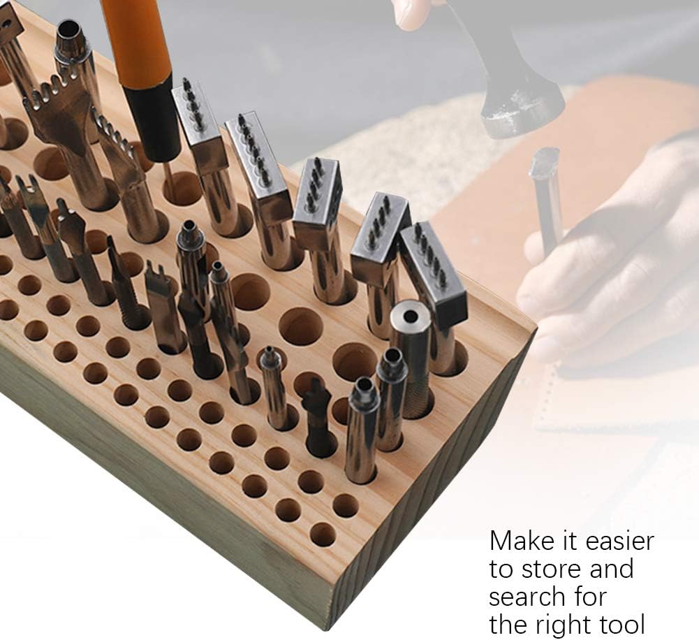 Leather Craft Tool Holder, 68 Holes Wooden Professional Leathercraft Tool Holder Rack Stand for Leather Working Making Punch Tools Organizer Storage(27x11.5x5.5cm/10.6x4.5x2.2in)