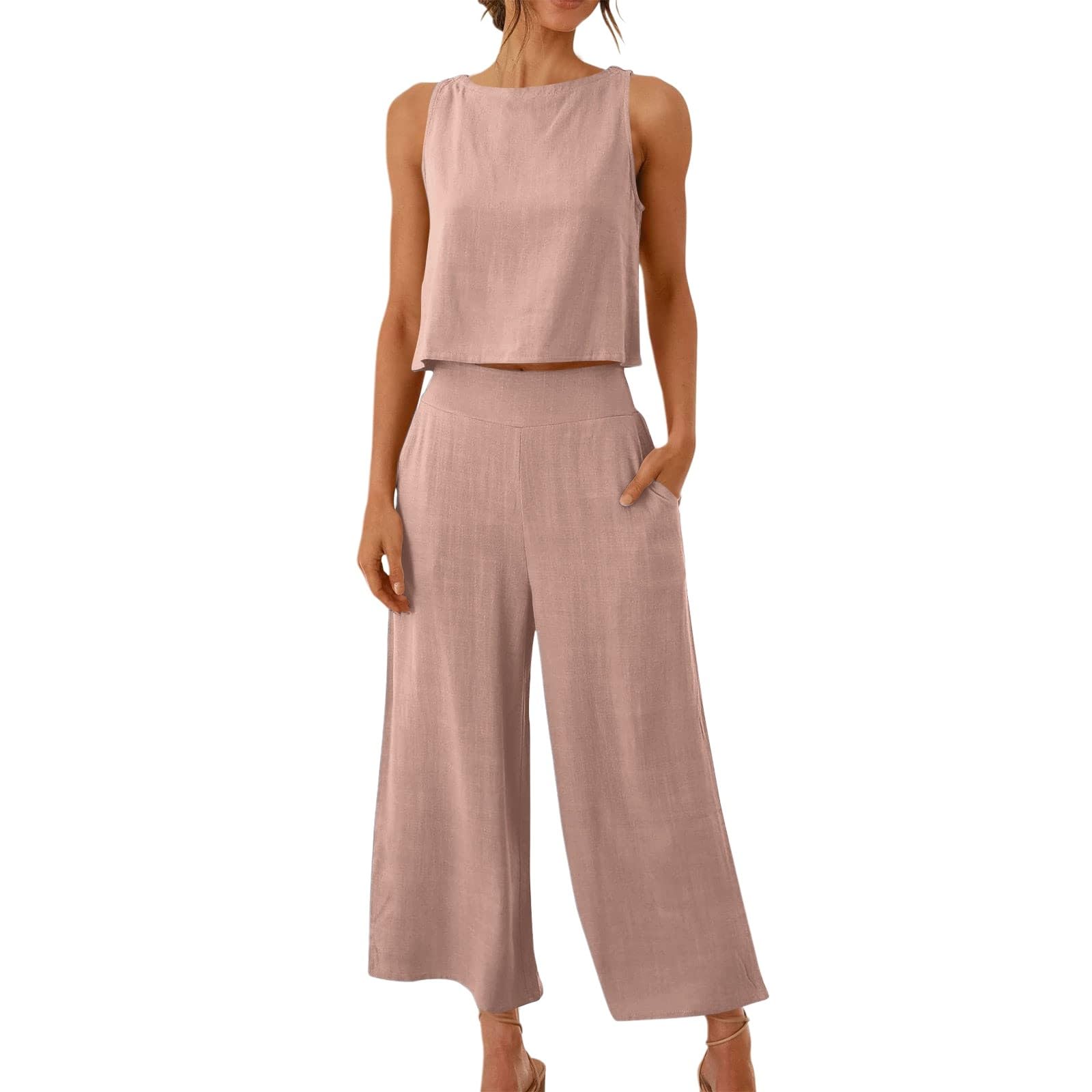 Generic Pilates Ropa Mujer lino de Color sólido para mujer, chaleco de manga informal, 9 minutos, doble bolsa, pantalones de pierna ancha, chaqueta, pantalones, chaqueta, traje Leggings Vientre Mujer