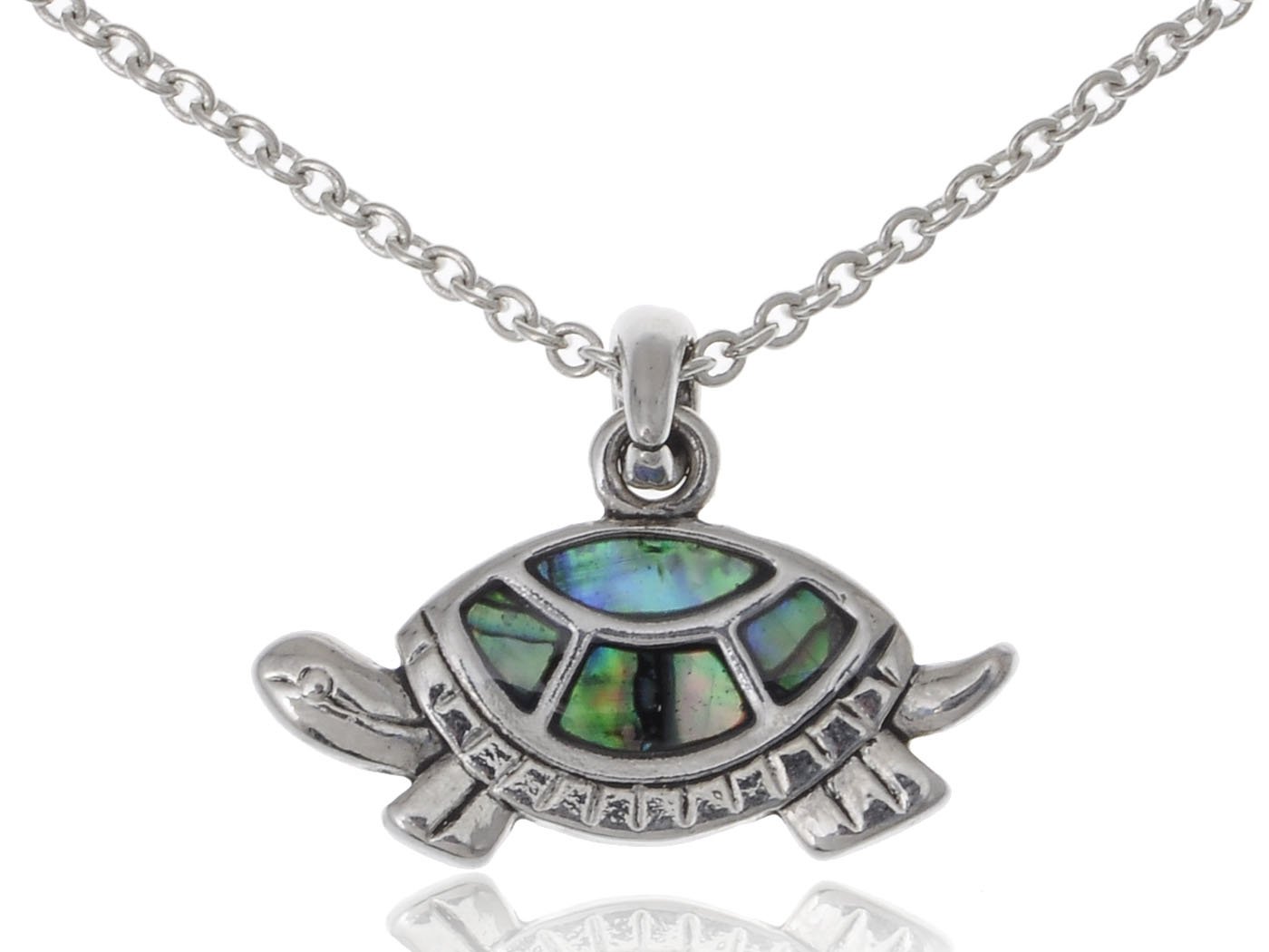 ALILANGSmall Cute Silvery Tone Faux Abalone Shell Happy Walking Turtle Fashion Necklace