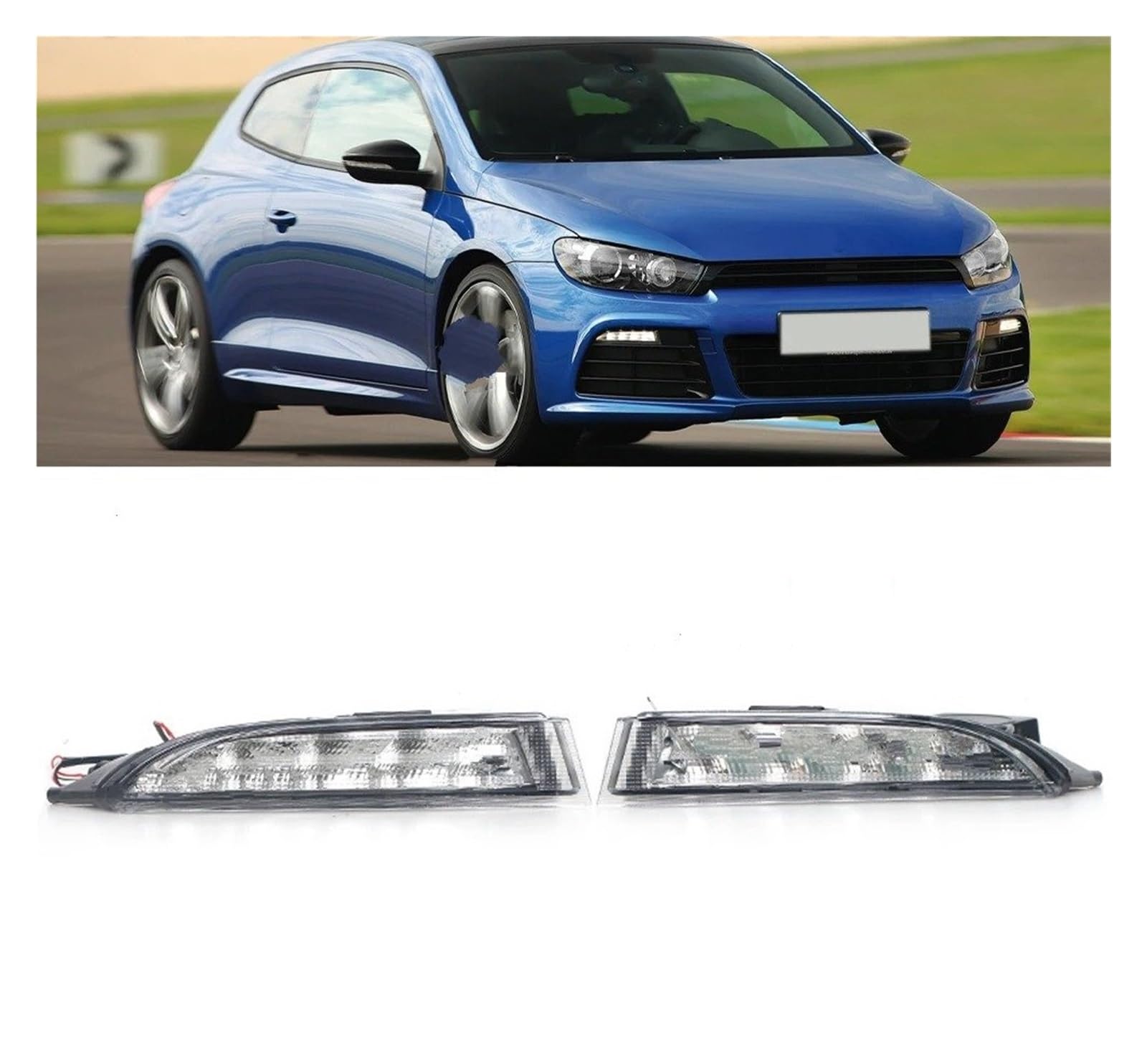 Luces antiniebla para VW para Scirocco R Line 2010 2011 2012 2013 2014 Luces LED Circulación Diurna DRL para Coche, Luz Antiniebla Blanca, Intermitente Amarillo Faros antiniebla(Derecha)