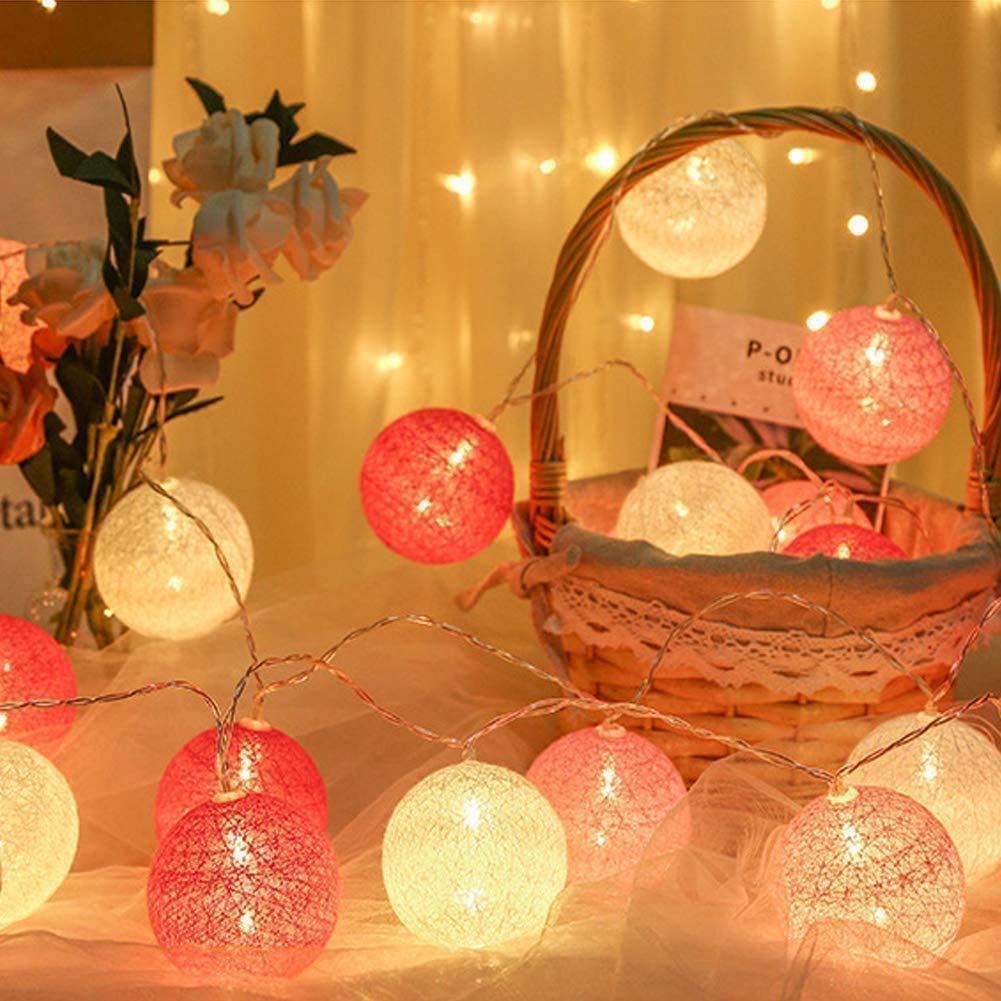 20 Cotton Ball String Fairy Lights - For Bedroom, Party, Wedding, Patio & Christmas