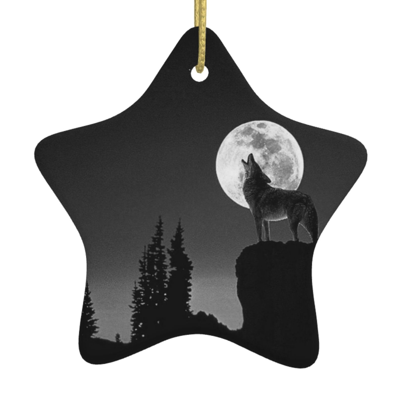 Wolf Night Moon Star Christmas Tree Pendants, Ceramic Decorations, Personalized Christmas Ornaments, Novel