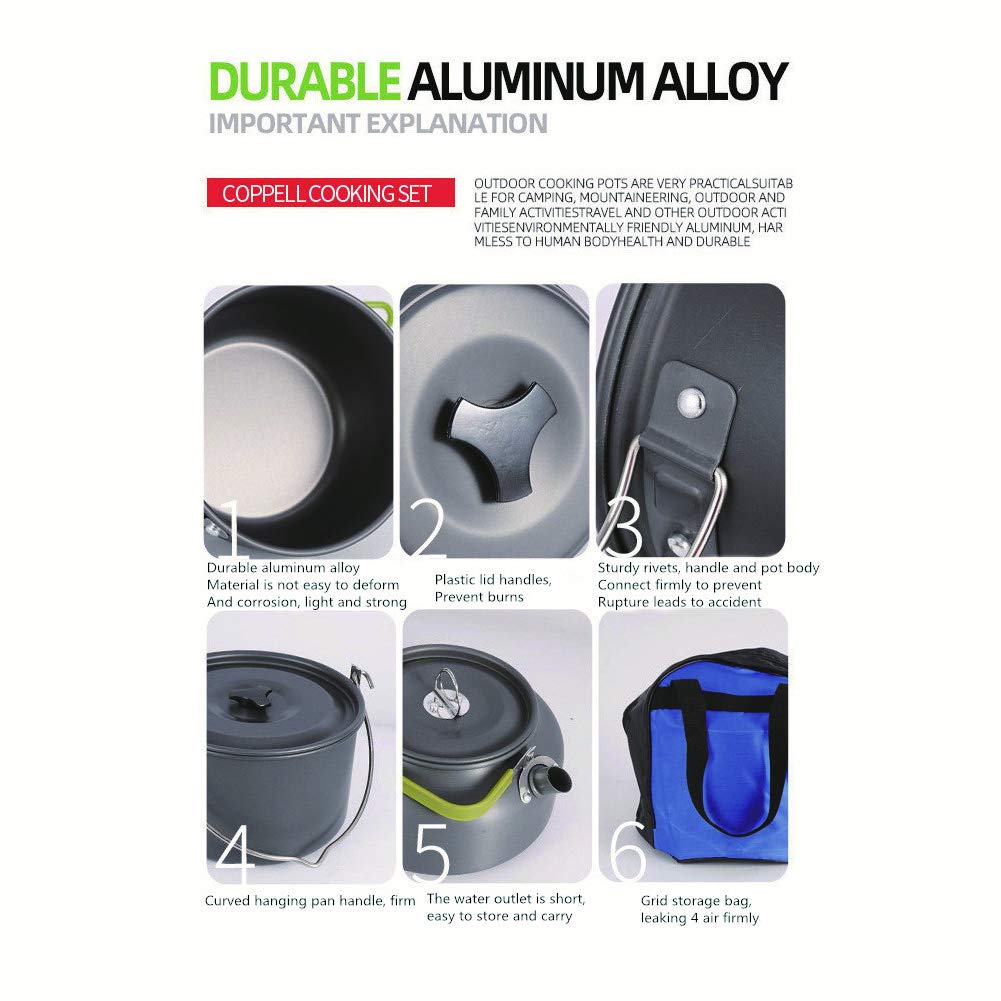 Kit Pentole Da Campeggio Portatile 16 Pezzi - Alluminio E Acciaio Inox - Zaino Escursionismo - Foto 2
