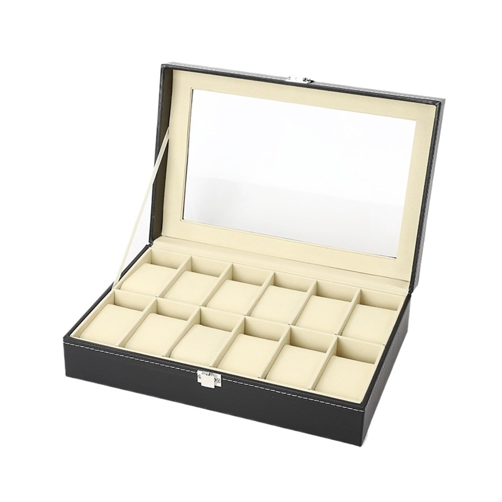 GHHZML Watch Box Classical PU Leather Display Storage Collection Organizer watch box Case With Glass Top Slot Men Watch Bracket Box