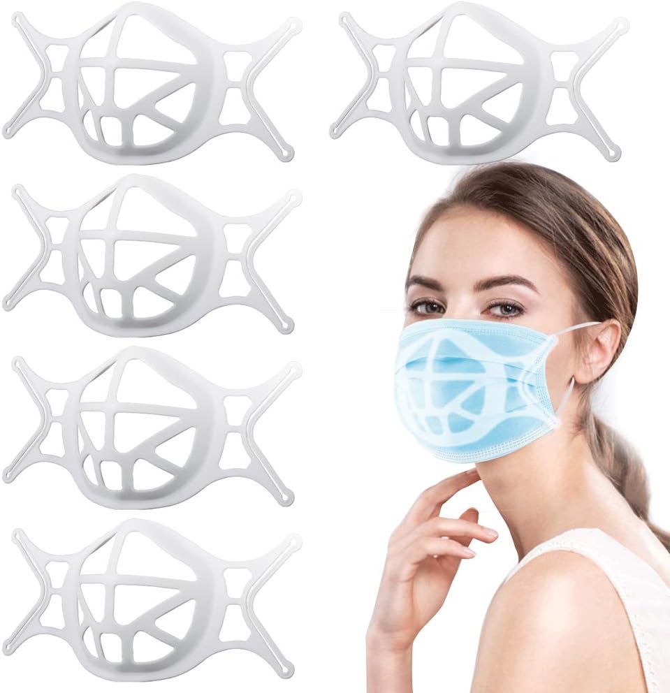 3D Face Mask Bracket, Silicone 3D Mask Bracket Internal Support Frame, Breathing Face Bracket for Mask, 3D Printed Mask Frame Reusable Mask Inserts for Cloth Mask (WHITE-5PCS)