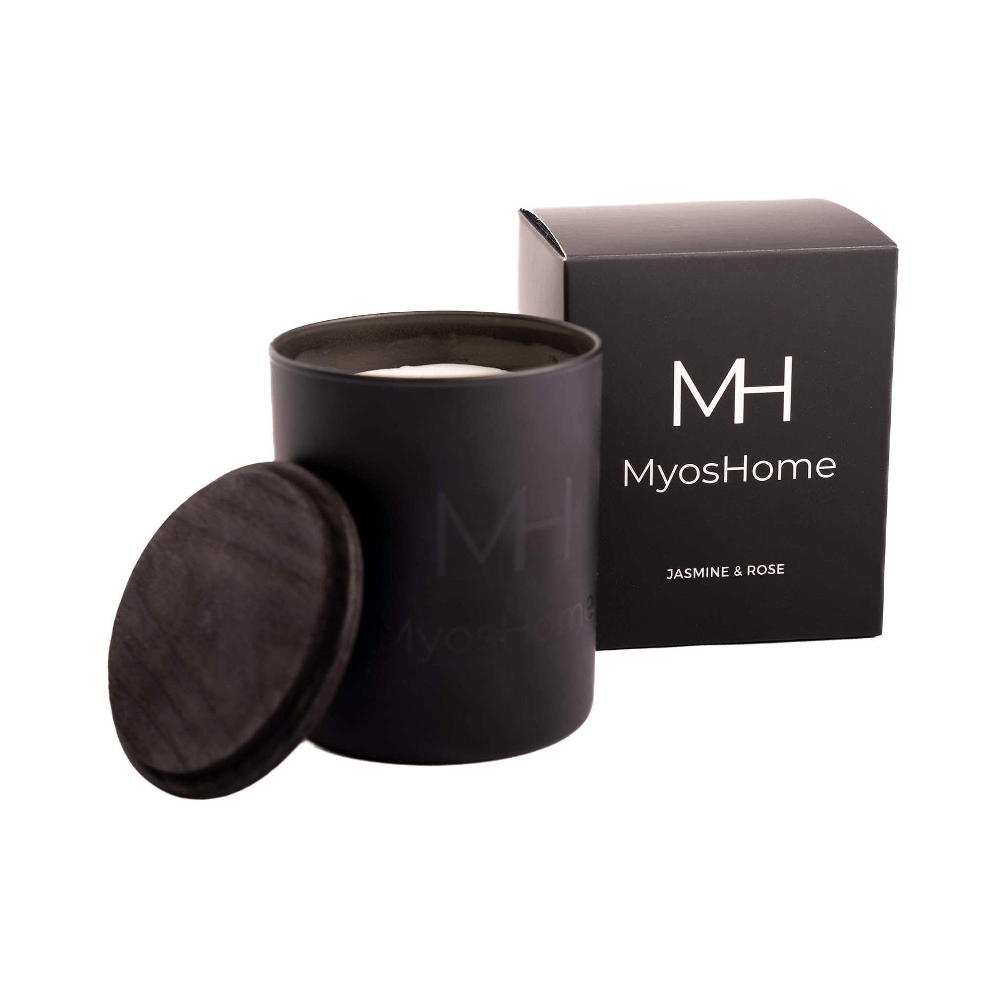 Myoshome - Velas Aromáticas, Vela Aromática Grande de Cera Vegetal 100% Natural, Sin Parafina ni Aceite de Palma, Mecha de Algodón, 50h Duración, Velas Decorativas de Soja, 230 gr. (Jazmín Y Rosas)