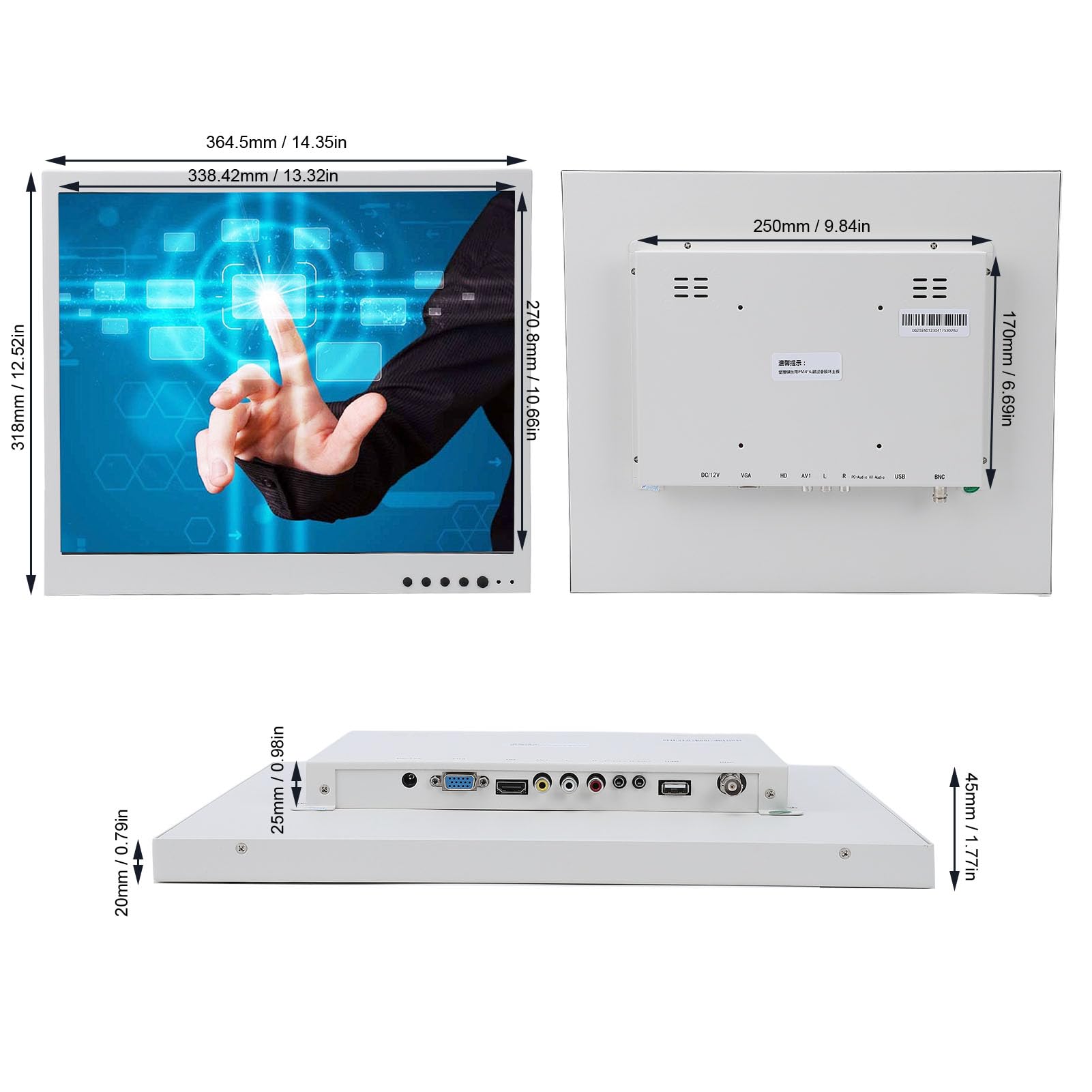Denash 17-Zoll-Industriemonitor mit Offenem Rahmen, Auflösung 1280 X 1024, VGA, AV, BNC, USB, mit Mehreren Konnektivitätsoptionen für Eingebettete Anwendungen, Kioske, Bedie (EU-Stecker)
