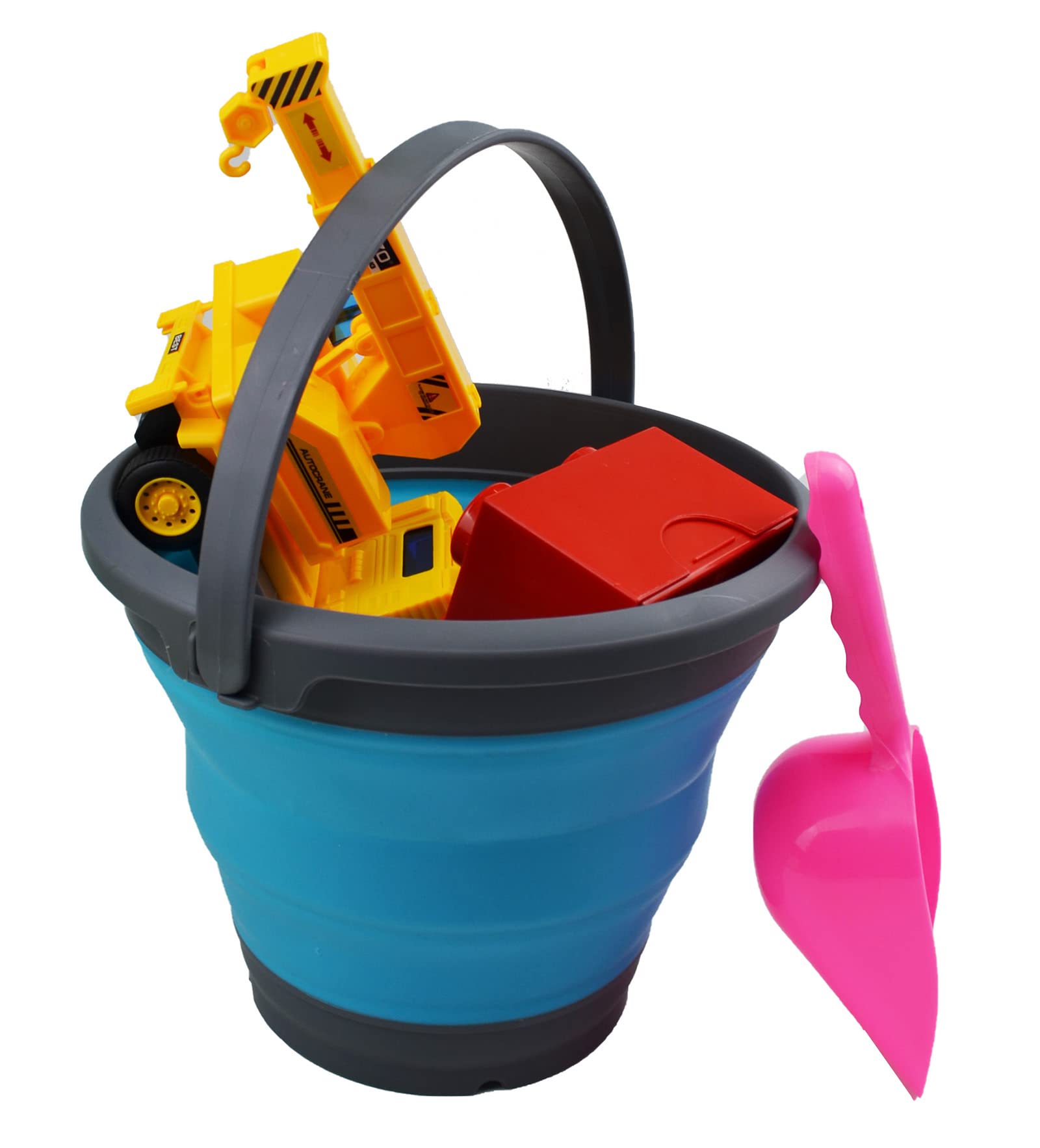 SAMMART Cubo de plástico plegable de 5,5 l para pesca, cubo de agua portátil para ahorrar espacio al aire libre (gris/azul marino, 1)