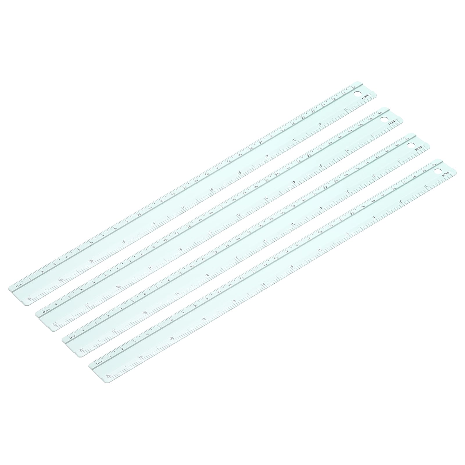 PATIKIL Metal Ruler 12 Inch/30cm, 4 Pcs Aluminum Straight Edge Ruler, Dual Scale Measuring Tool with Inch/Centimeter Scales & Hole for Math Office Drawing Engineering Home, Green
