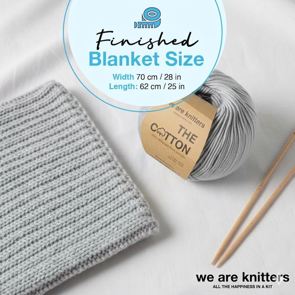 We Are Knitters Dragonfly Blanket Kit, Strickset für Anfänger mit 100% Pima Baumwolle, Komplettes DIY Strickset inkl. Nadeln & Anleitung, Baby Decke zum Selbst Stricken
