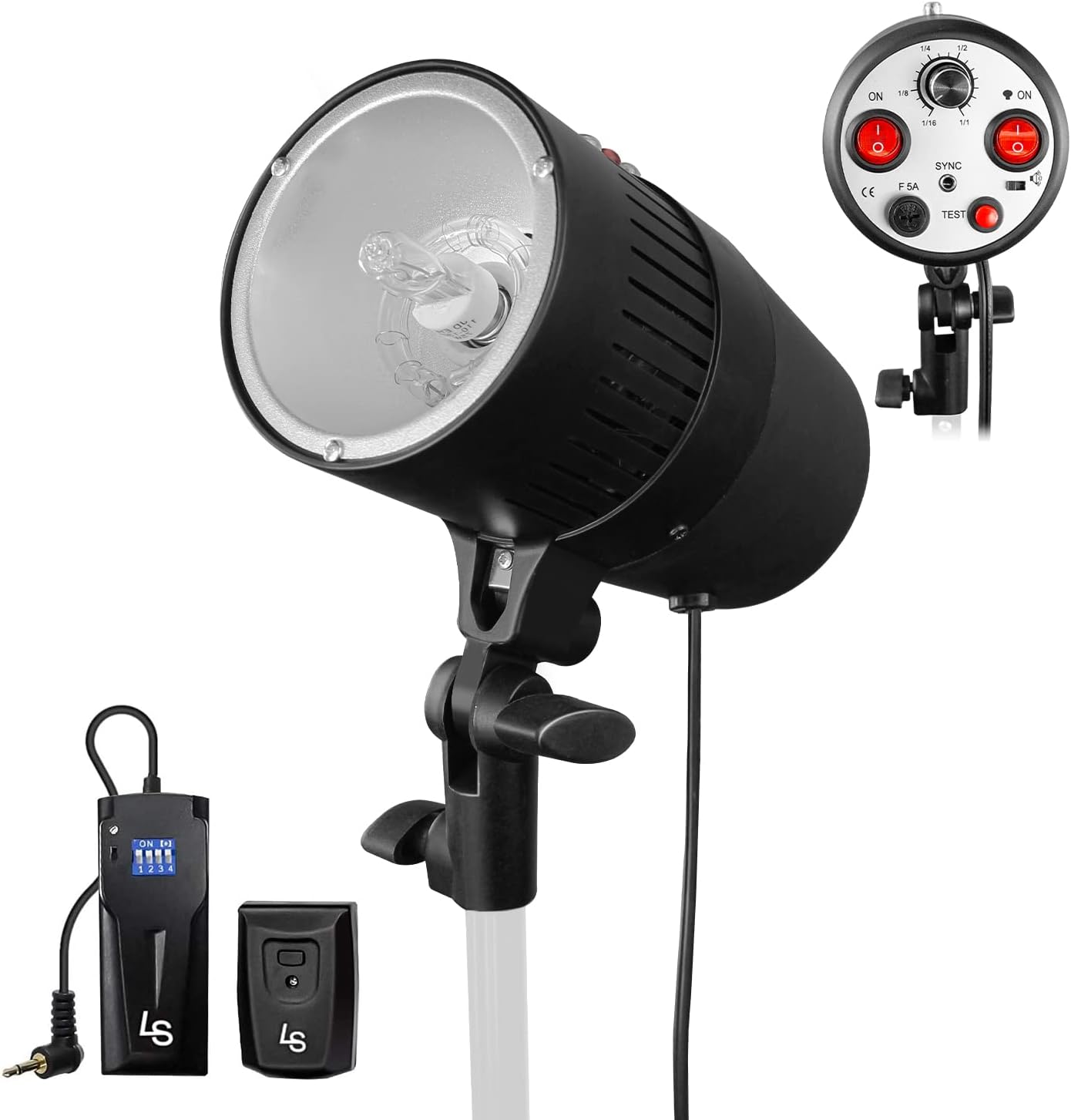 LS ProLighting Flash Strobe Light 160W, Sync Cord, Fuse, Test Button, Umbrella Input, Mount on Light Stand with, Radio Sync Transmitter & Receiver Professional Photography Use, Photo Studio, LGG626
