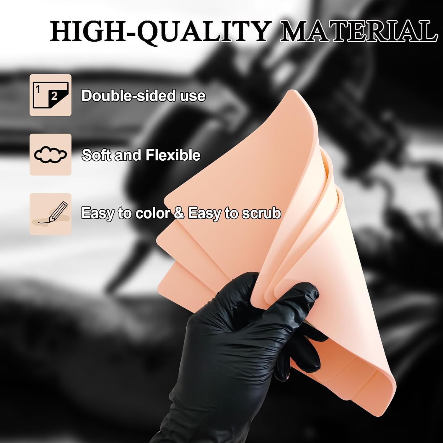 Rayyl 3pcs Fake Skin Tattoo Practice Skin 3MM Thick 6"x8" Double Sides Silicone Pads Tattoo for Beginner - Image 4