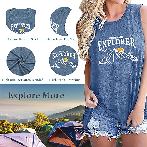 Qingshanyue Graphic Tank Tops For Women Summer Graphic Casual Sleeveless Tee Vacation Beach Vest Gym Muscle Shirts-L Ink Blue #TOP3