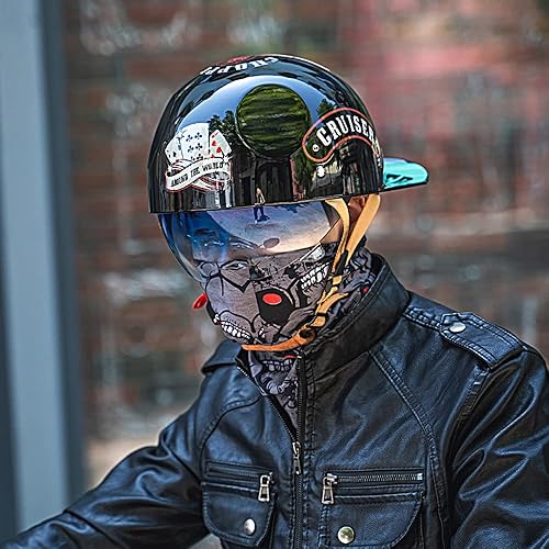 Miniatura 5 de Gorra de béisbol para motocicleta, casco de moda vintage para adultos, hombres y mujeres, cascos de motocicleta de cara abierta para Cruiser Street